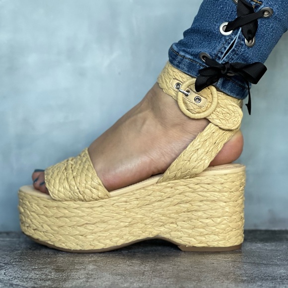 Espadrilles wedges natural tan sandals vacation shoes boho - Picture 4 of 13